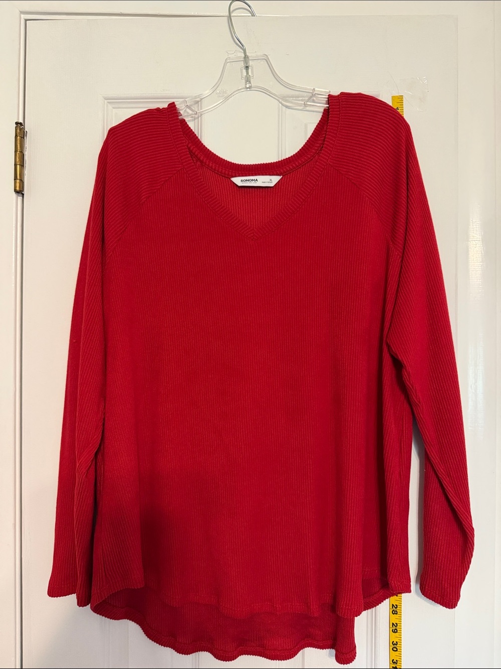 Sonoma Red Ribbed V-Neck Sweater